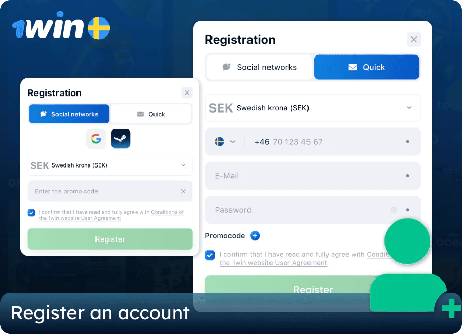 New player registration on 1wins casino site in Sweden