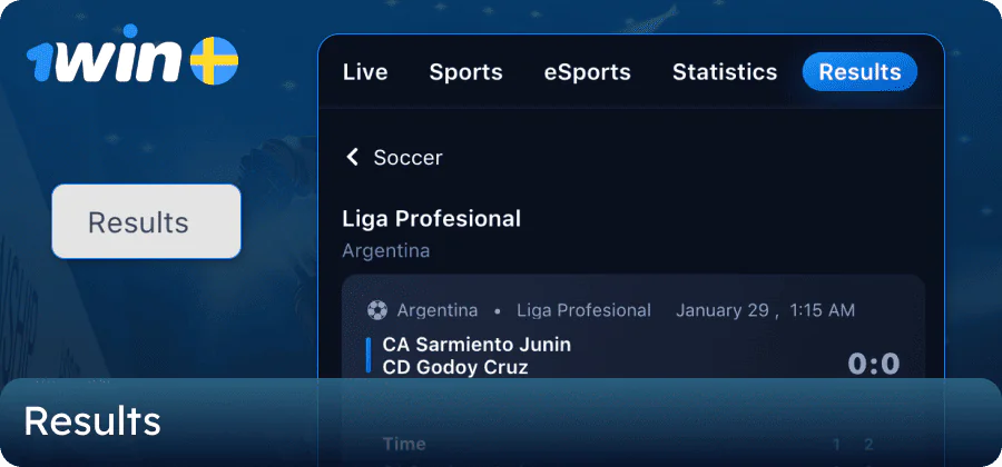 Past and current match results on the 1win website in Sweden