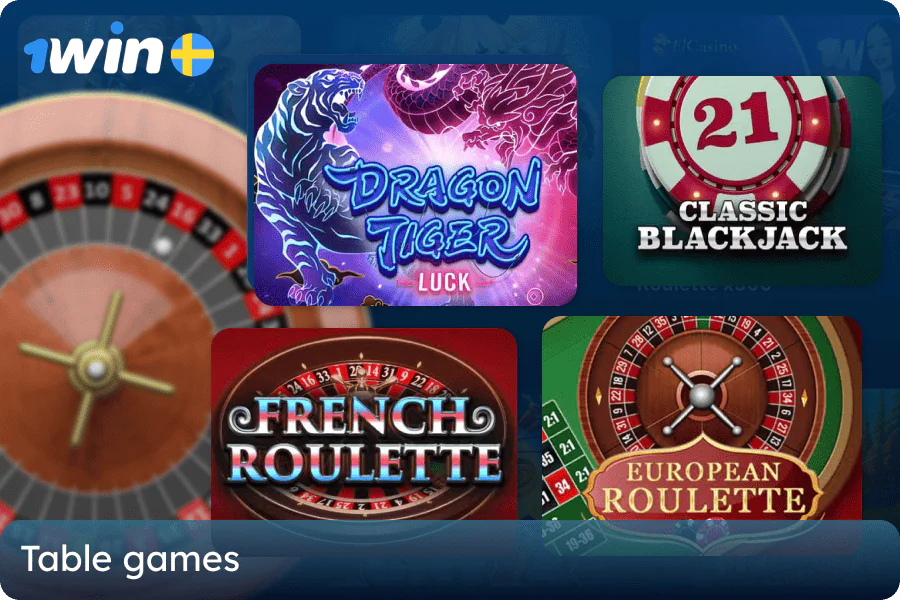 A selection of table games at 1win online casino in Sweden
